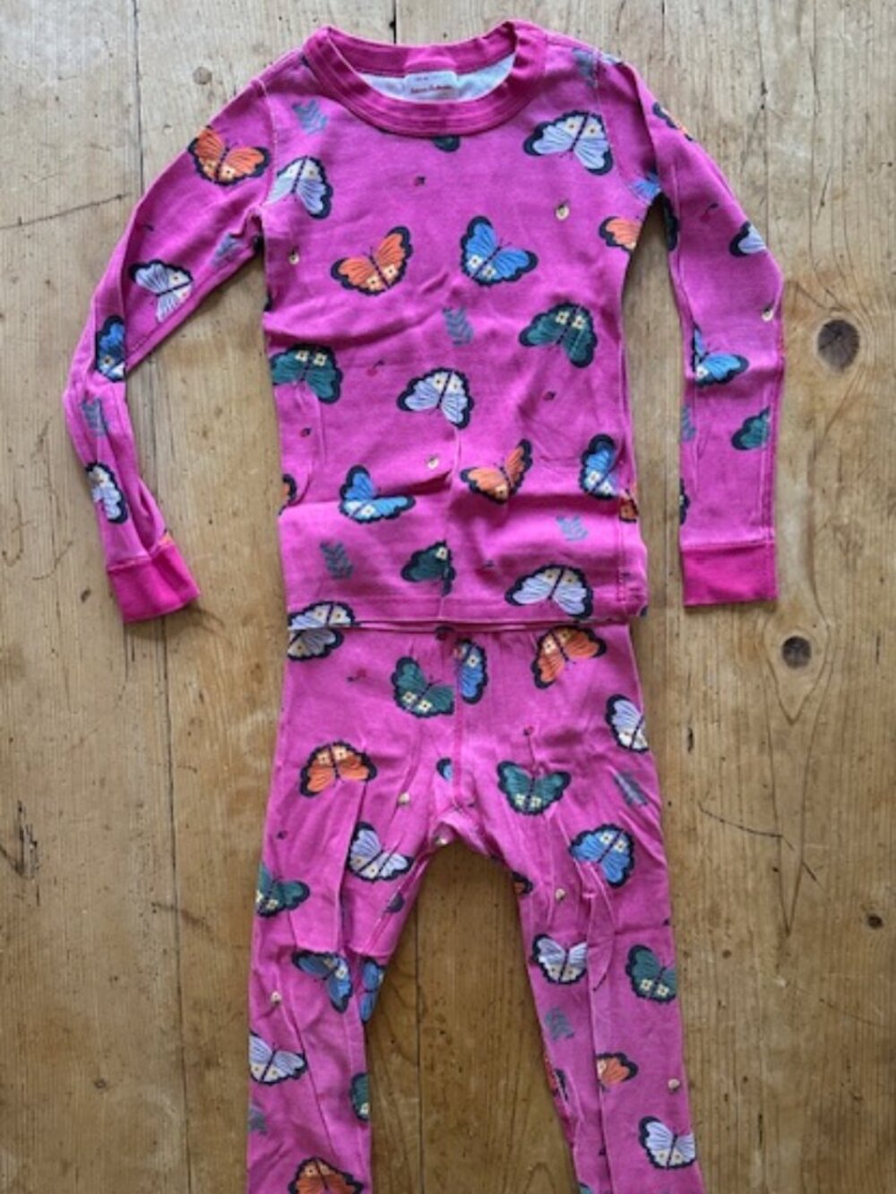 Hanna Andersson Girls Hot Pink Butterfly Long Sleeve Pajama Set Size 6/7